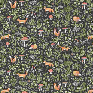 Dear Stella Wood You Be Mine Foxes & Mushrooms in Caviar Quilt Fabric