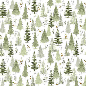 Dear Stella Wood You Be Mine Alpine Forest in White Quilt Fabric