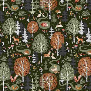 Dear Stella Wood You Be Mine Burrow Woodland in Caviar Quilt Fabric